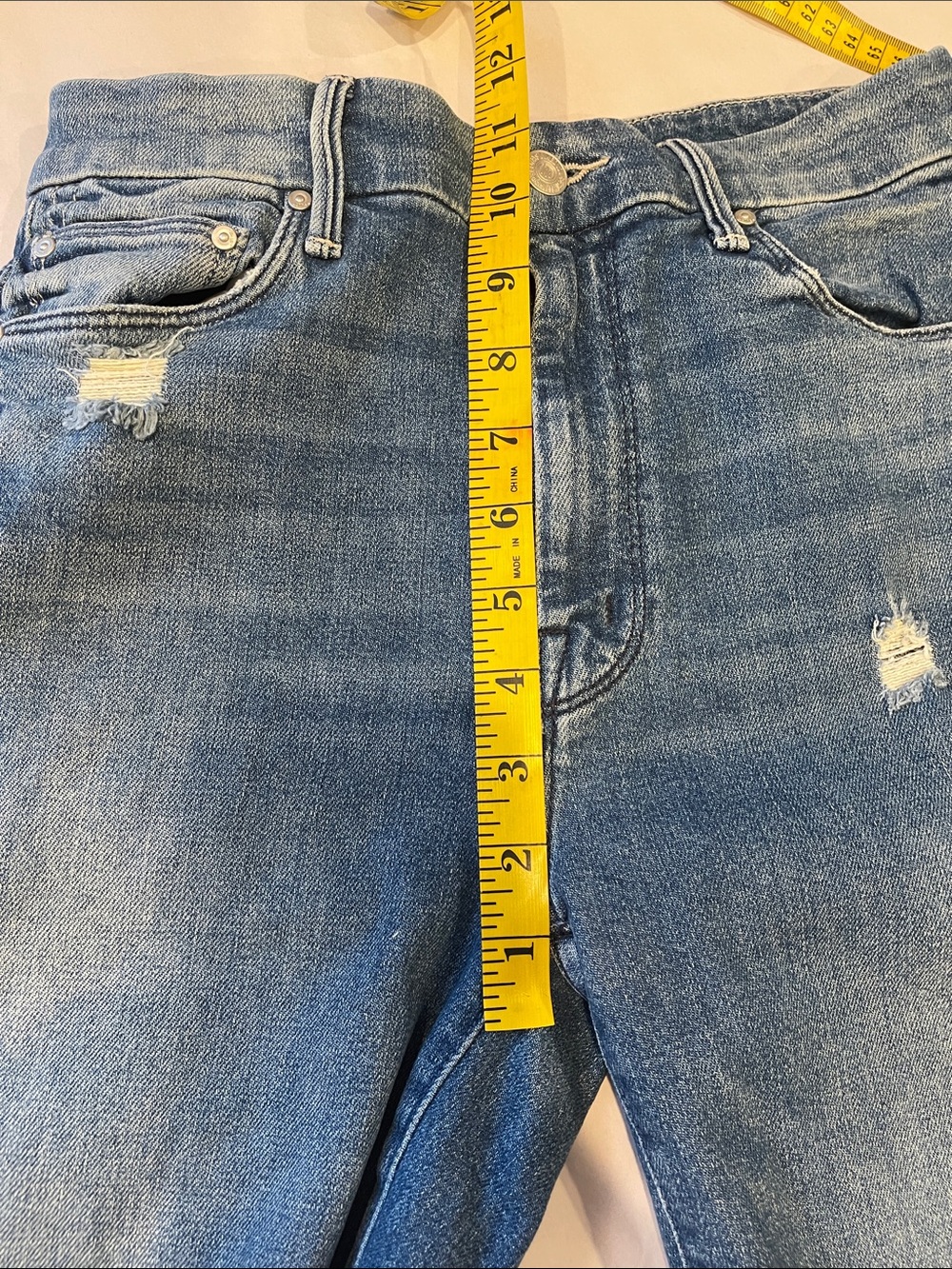 MOTHER Distressed Blue Denim Jean Shorts | Size 27 Rainbow Learning to Hula Wash - Picture 10 of 13